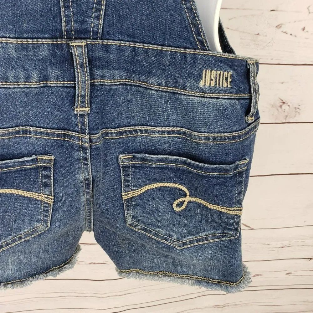 Justice Girl’s Denim Sequin American Flag Summer Shortalls Overalls Size‎ 12